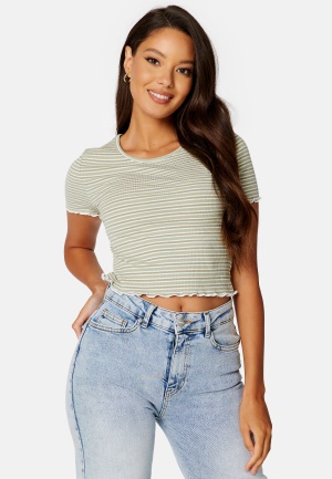 BUBBLEROOM Hallie striped rib top Green / Striped S