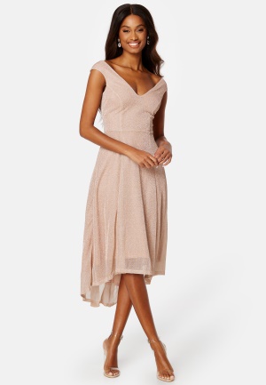 Se Goddiva Glitter High Low Midi Dress Nude L (UK14) ved Bubbleroom