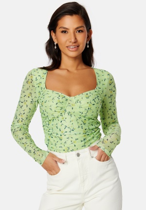 BUBBLEROOM Melandra mesh bustier top Green/Floral S