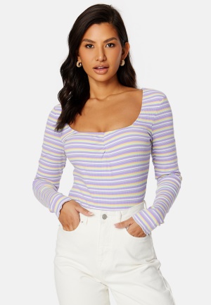 Se BUBBLEROOM Selda ls striped top Lilac / Yellow / Striped XS ved Bubbleroom