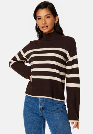 Se VERO MODA Happiness LS Highneck Coffee Bean Stripes: L ved Bubbleroom