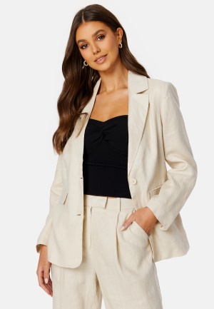 Se BUBBLEROOM CC Relaxed Linen blazer Light beige 46 ved Bubbleroom