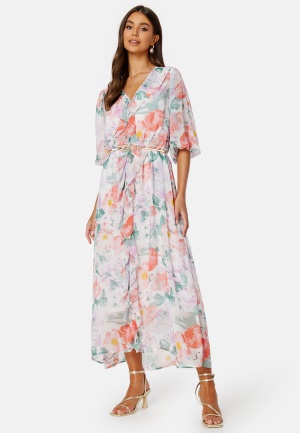 Se BUBBLEROOM Summer Luxe Frill Maxi Dress Pink / Floral 2XL ved Bubbleroom