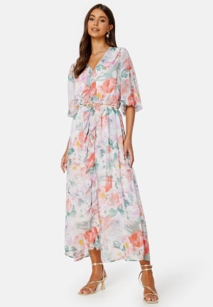 Se BUBBLEROOM Summer Luxe Frill Maxi Dress Pink / Floral XS ved Bubbleroom