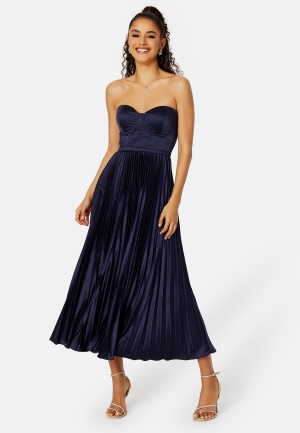 Se Elle Zeitoune Milan Bustier Pleated Dress Navy L (UK14) ved Bubbleroom