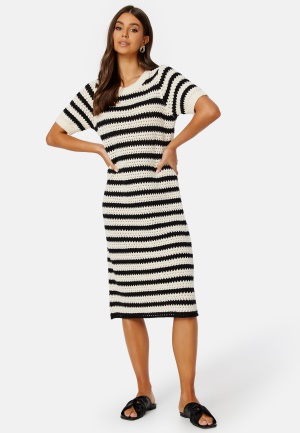 SELECTED FEMME Alby SS Long Knit Dress Birch Stripes:BLACK S