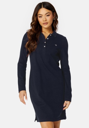 Se GANT Slim Shield LS Pique Dress EVENING BLUE S ved Bubbleroom