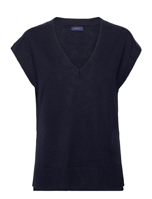 Se GANT Linen-Blend V-Neck Vest GANT Navy ved Booztlet