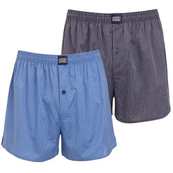 Jockey 2P Woven Boxer Shorts Blå/Grå bomuld Small Herre