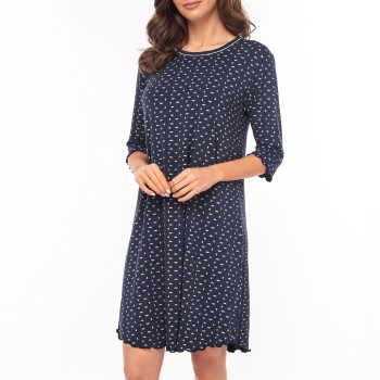 Se Lady Avenue Bamboo Three Quarter Sleeve Nightdress Marine mønster Bambus Small Dame ved Timarco