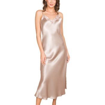 Se Lady Avenue Pure Silk Long Nightgown With Lace Perlhvid silke Large Dame ved Timarco