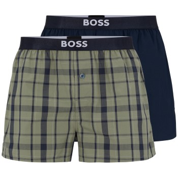 BOSS 2P Patterned Cotton Boxer Shorts EW Blå/Grøn bomuld Medium Herre