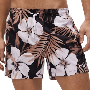 BOSS Badebukser Turtle Recycled Swim Shorts Sort mønstret polyester Large Herre