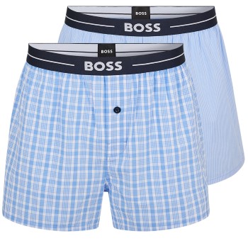 BOSS 2P Woven Boxer Shorts With Fly Blå bomuld Medium Herre