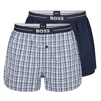 BOSS 2P Woven Boxer Shorts With Fly Mørkblå bomuld Large Herre