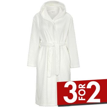 Damella Jaquard Fleece Hoodie Robe Hvid polyester X-Large Dame