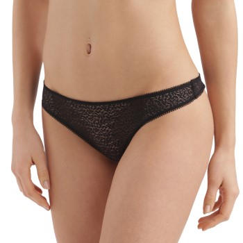 Se DKNY Trusser Modern Lace Trim Thong Sort nylon X-Large Dame ved Timarco