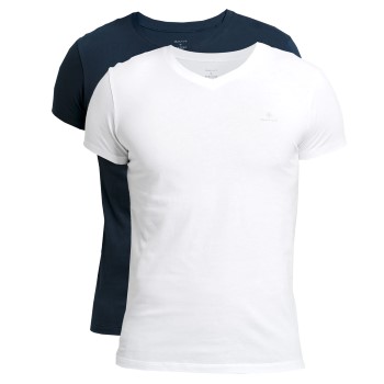 Gant 2P Basic V-Neck T-Shirt Hvid/Marine bomuld X-Large Herre