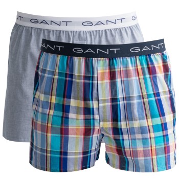 Gant 2P Cotton With Fly Boxer Shorts Lyseblå Ternet bomuld X-Large Herre