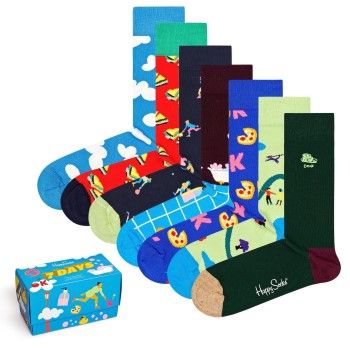 Happy socks Strømper 7P 7-Day Gift Box Blå/Rød bomuld Str 41/46