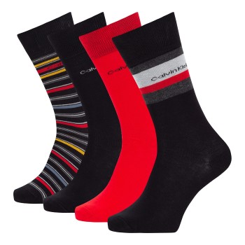 Calvin Klein Legwear Calvin Klein Strømper 4P David Crew Socks Gift Box Sort/Rød One Size Herre