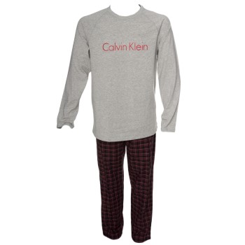 Se Calvin Klein Holiday PJ Woven LS Pant Set Grå/Rød bomuld Medium Herre ved Timarco