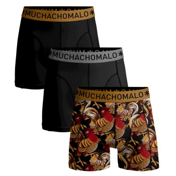 Muchachomalo 3P Cotton Stretch Boxers Rooster Sort mønstret bomuld Small Herre