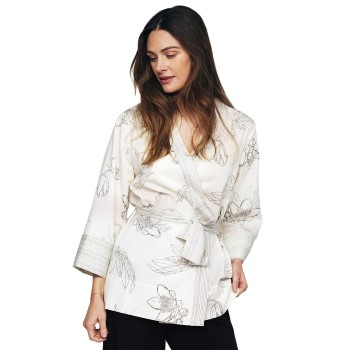 Se Pierre Robert X Jenny Skavlan Cotton Lounge Kimono Hvid Mønster S/M Dame ved Timarco