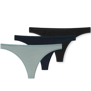 Schiesser Trusser 3P 95-5 Organic Cotton Thong Sort/Blå økologisk bomuld 40 Dame