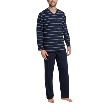 Se Schiesser Day and Night Long Stripe Pyjama 3XL-5XL Mørkblå bomuld 5XL Herre ved Timarco