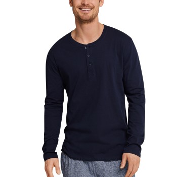 Schiesser Mix and Relax Long Sleeve Shirt Button Mørkblå bomuld Small Herre