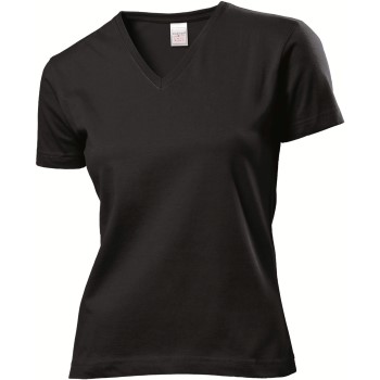 Se Stedman Classic V-Neck Women T-shirt Sort bomuld Small Dame ved Timarco