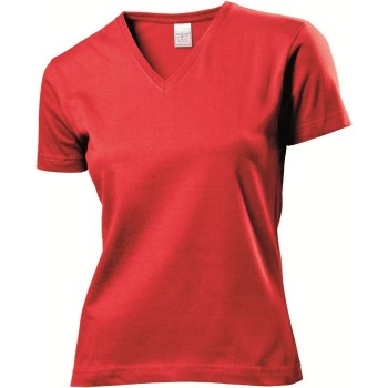 Se Stedman Classic V-Neck Women T-shirt Rød bomuld Small Dame ved Timarco