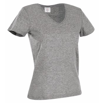 Se Stedman Classic V-Neck Women T-shirt Gråmelerad bomuld Medium Dame ved Timarco