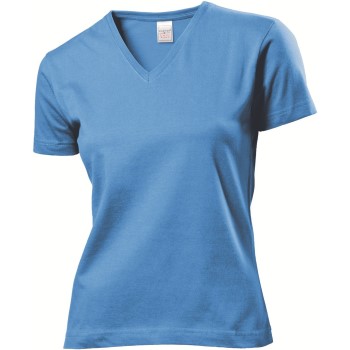 Se Stedman Classic V-Neck Women T-shirt Lyseblå bomuld Small Dame ved Timarco