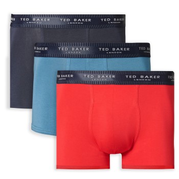 Ted Baker 3P Cotton Trunks Rød/Blå bomuld Medium Herre