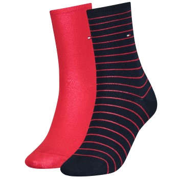 Tommy Hilfiger Legwear Tommy Hilfiger Strømper 2P Classic Small Stripe Socks Marine/Rød Str 35/38 Dame