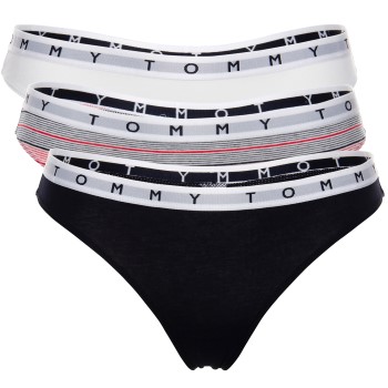 Tommy Hilfiger Trusser 3P Essentials Thong Hvid/Marine bomuld Small Dame