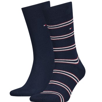 Tommy Hilfiger Legwear Tommy Hilfiger Strømper 2P Men Tommy Stripe OC Sock Blå/Rød Str 39/42 Herre