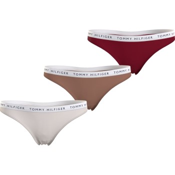 Tommy Hilfiger Trusser 3P Recycled Essentials Thong Natur/Rød X-Large Dame