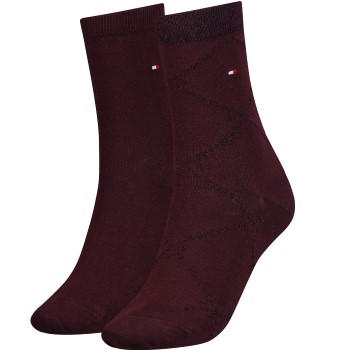 Tommy Hilfiger Legwear Tommy Hlfiger Women Graphic Argyle Sock Strømper 2P Vinrød  Str 35/38 Dame