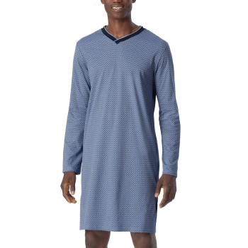 Se Schiesser Fine Interlock Long Sleeve Nightgown Blå Mønster bomuld 56 Herre ved Timarco