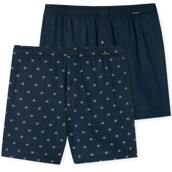 Schiesser 2P Fun Print Boxershorts Marineblå bomuld Small Herre