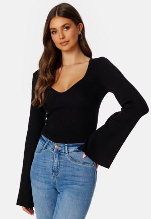 BUBBLEROOM Knitted L/S Slit Top Black S