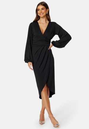 Se Bubbleroom Occasion Wrap Stretchy Midi Dress Black S ved Bubbleroom