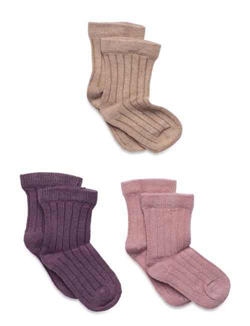 Minymo Wool Socks - Rib 3-Pack Minymo Patterned