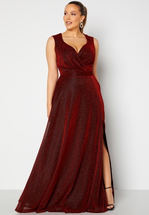 Se Goddiva Curve Glitter Wrap Front Maxi Curve Dress With Split Red 48 (UK20) ved Bubbleroom