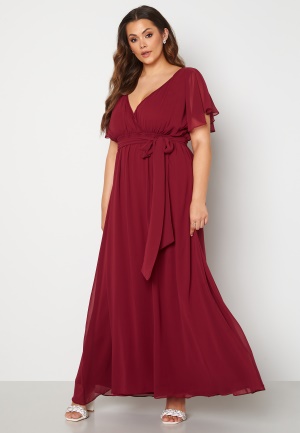 Goddiva Curve Flutter Sleeve Chiffon Maxi Curve Dress Wine-red 44 (UK16)