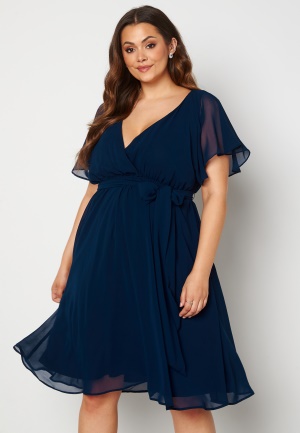 Goddiva Curve Flutter Sleeve Chiffon Midi Dress Navy 44 (UK16)