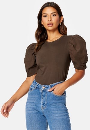 BUBBLEROOM Wesley puff sleeve top Brown S